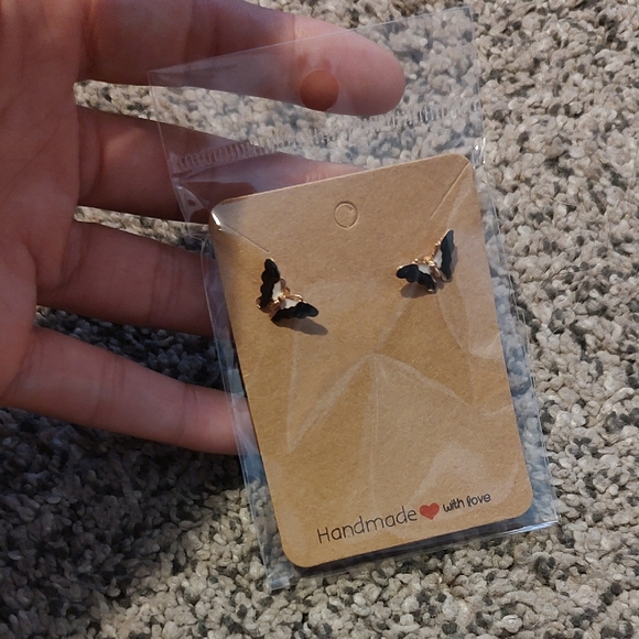 Black Butterfly Stud Earrings - Picture 1 of 3